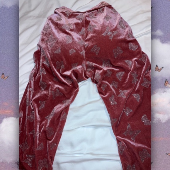 🦋 Delia’s y2k Carmin velvet glitter butterfly track pant leggings 2000s Barbie - Picture 4 of 13